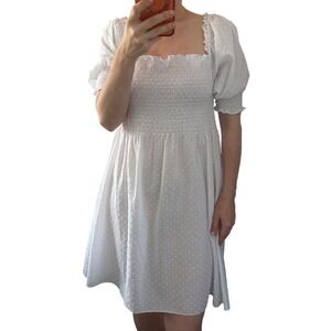 Hill‎ House Home The Nap Dress White Swiss Dot Cotton Smocked Mini Dress Small